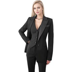 Allingentle Pant Suits Women Black Work Professional 3 Piece Set Office Attire